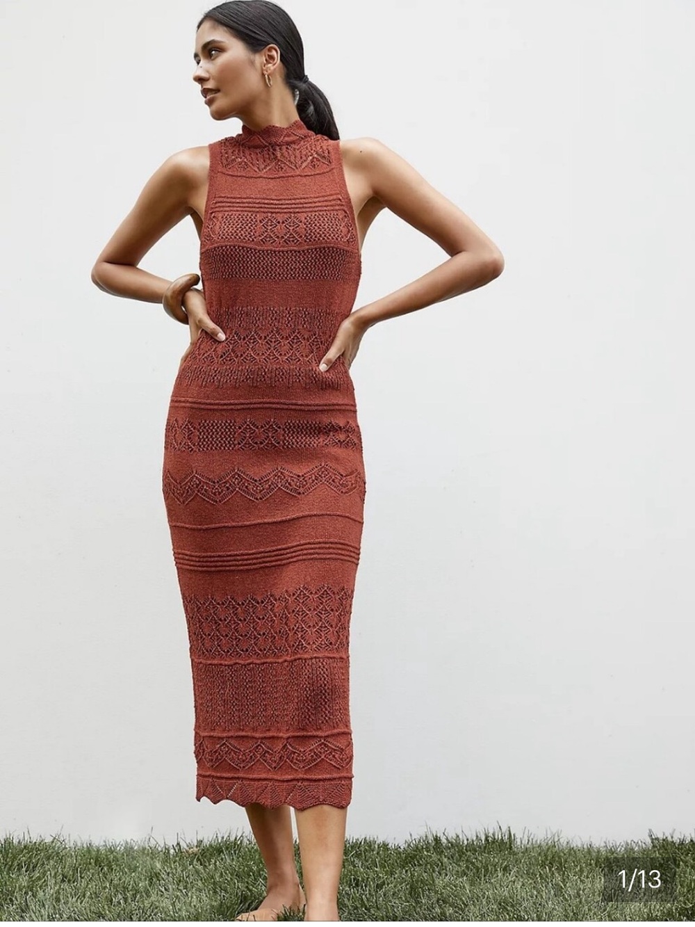 Anthropologie Crochet Sleeveless Midi Dress Burnt Orange. Size Large.